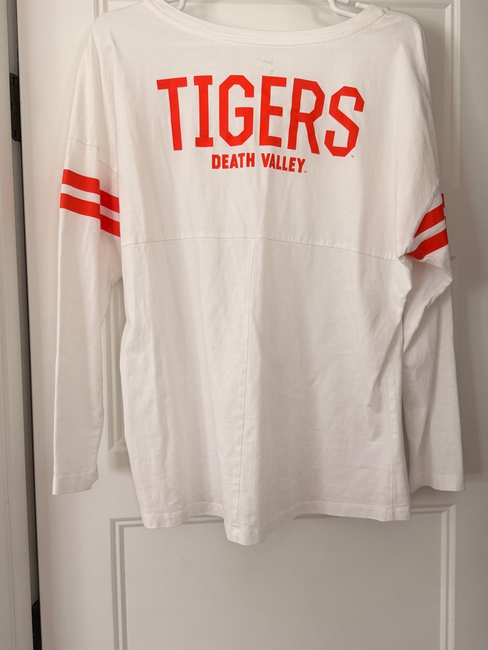 Nike White Long-Sleeve 'TIGERS Death Valley' Shirt with Orange Graphics